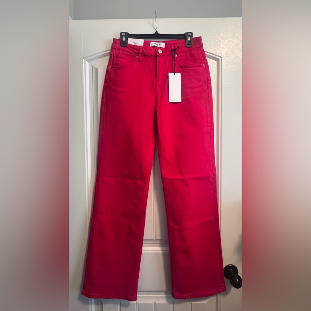 High-Rise Wide Leg Jeans in Bright Pink